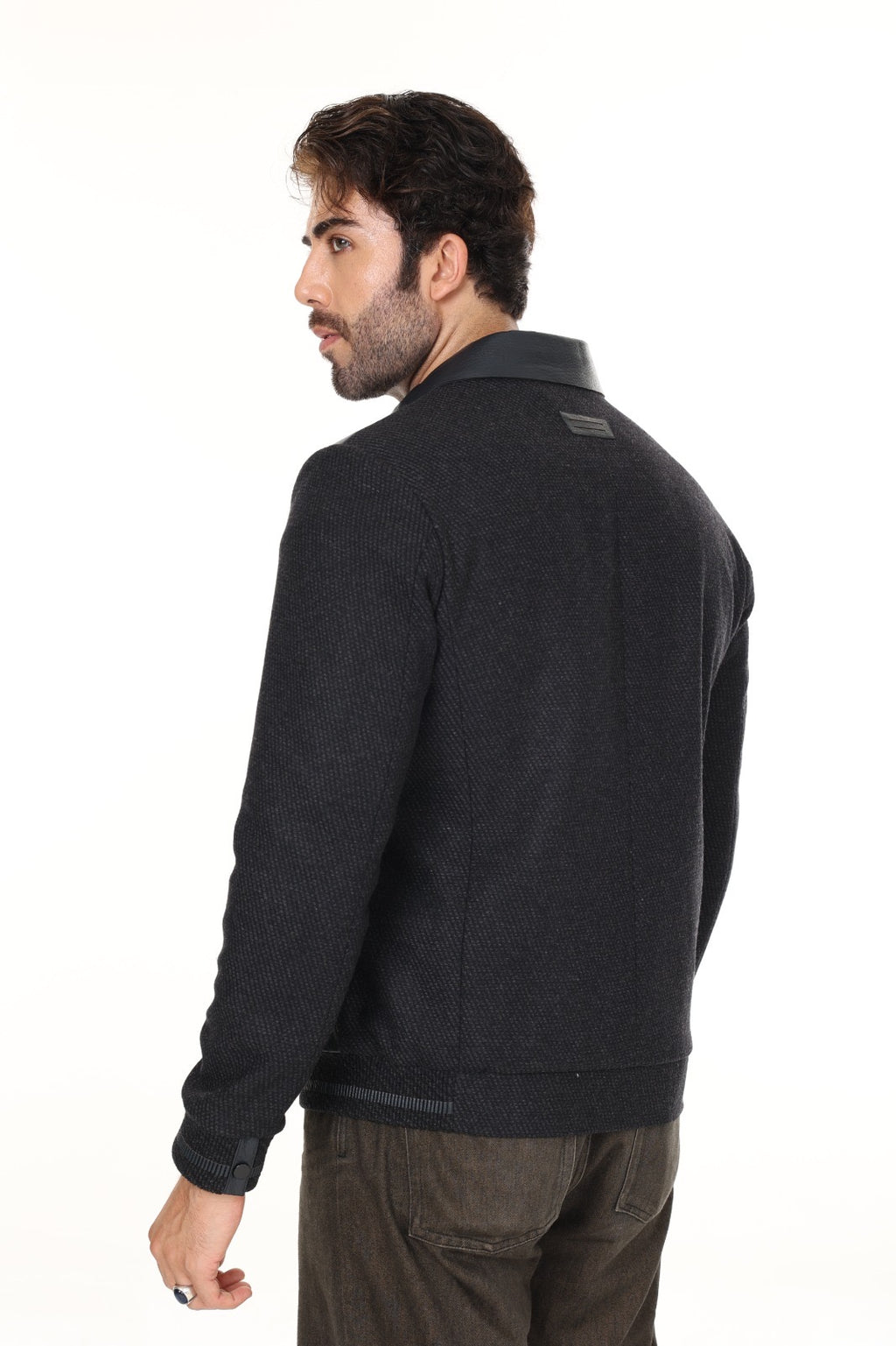 Navy Cashmere Leather Jacket