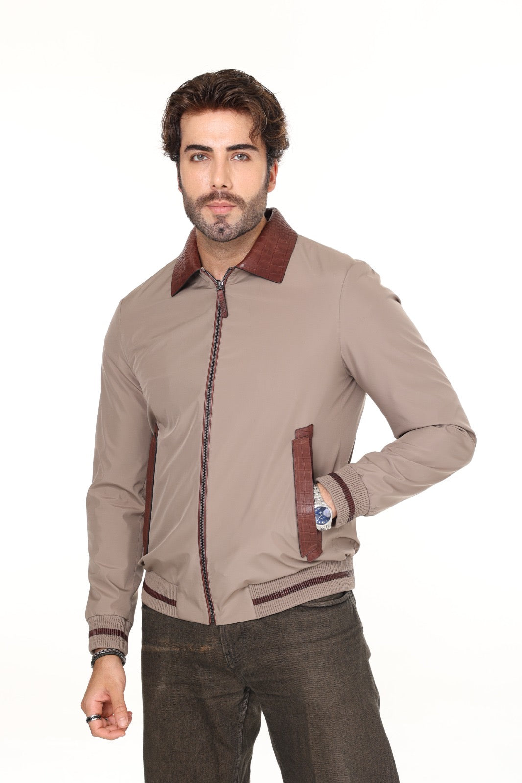 Fabric Leather Jacket