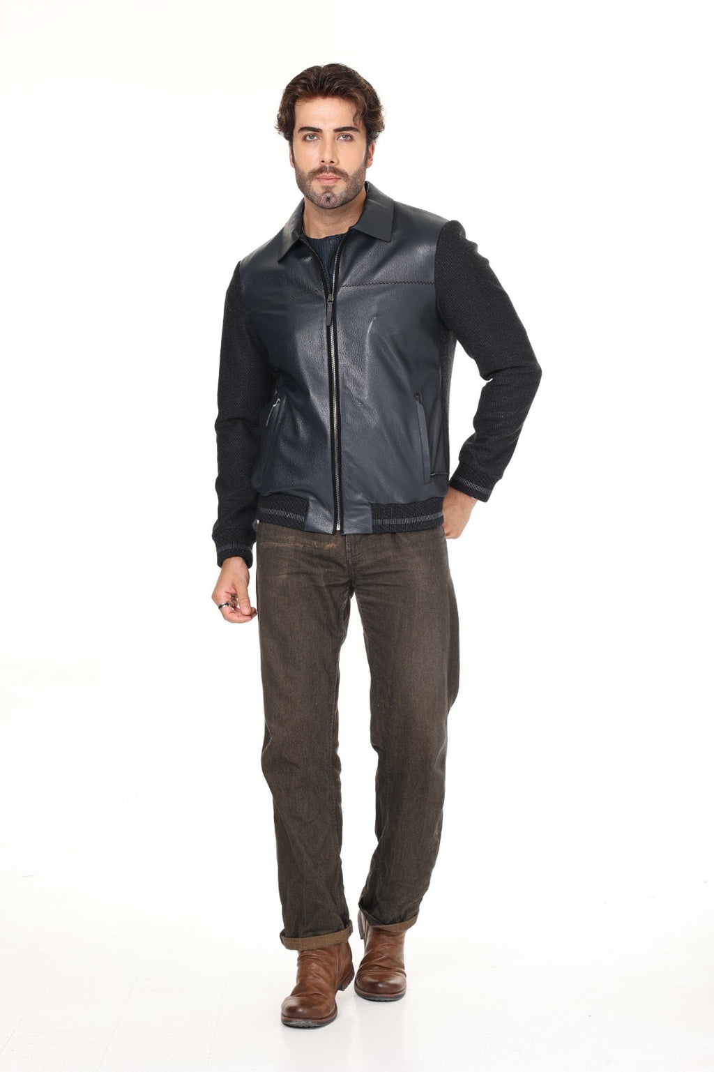 Navy Cashmere Leather Jacket