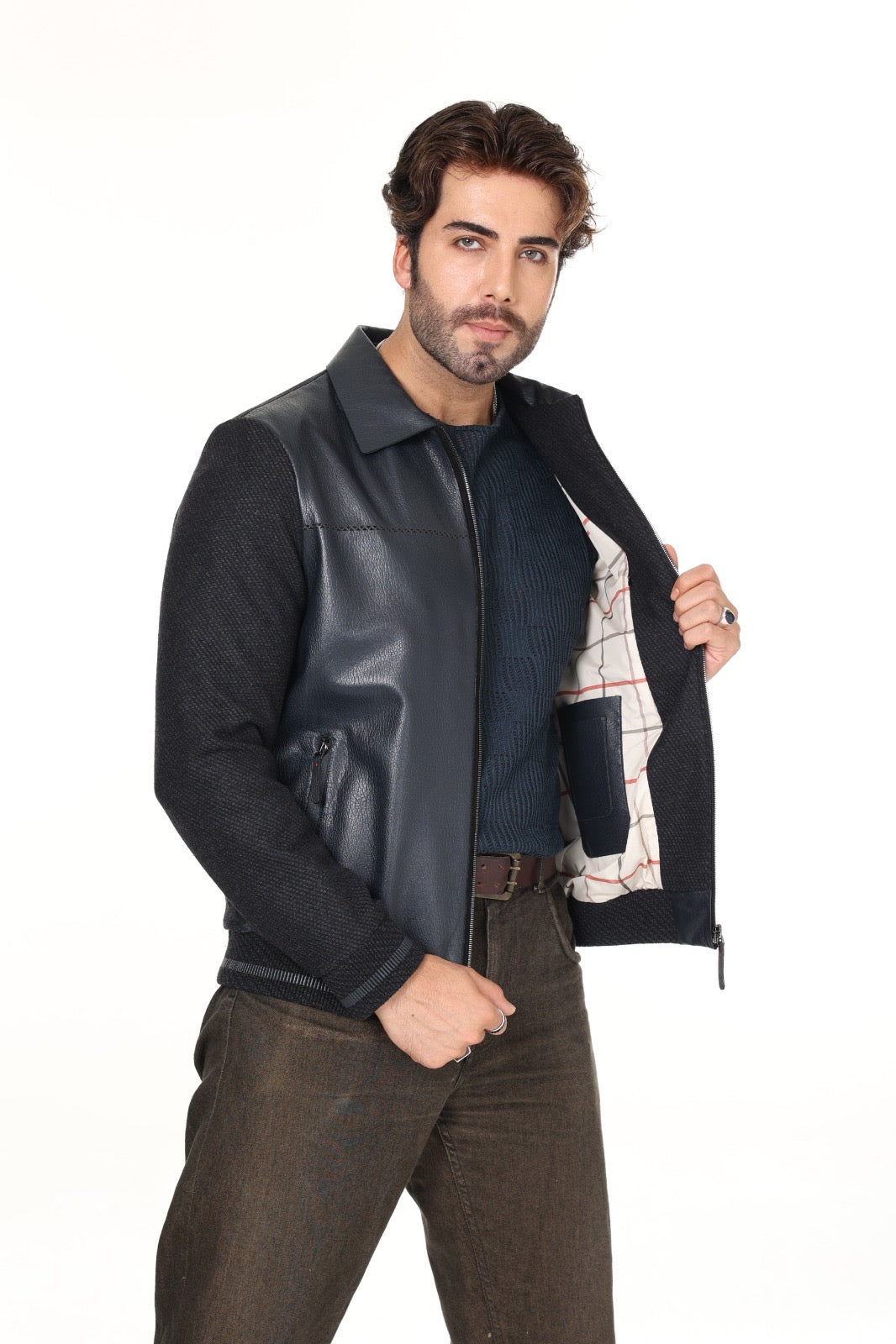 Navy Cashmere Leather Jacket