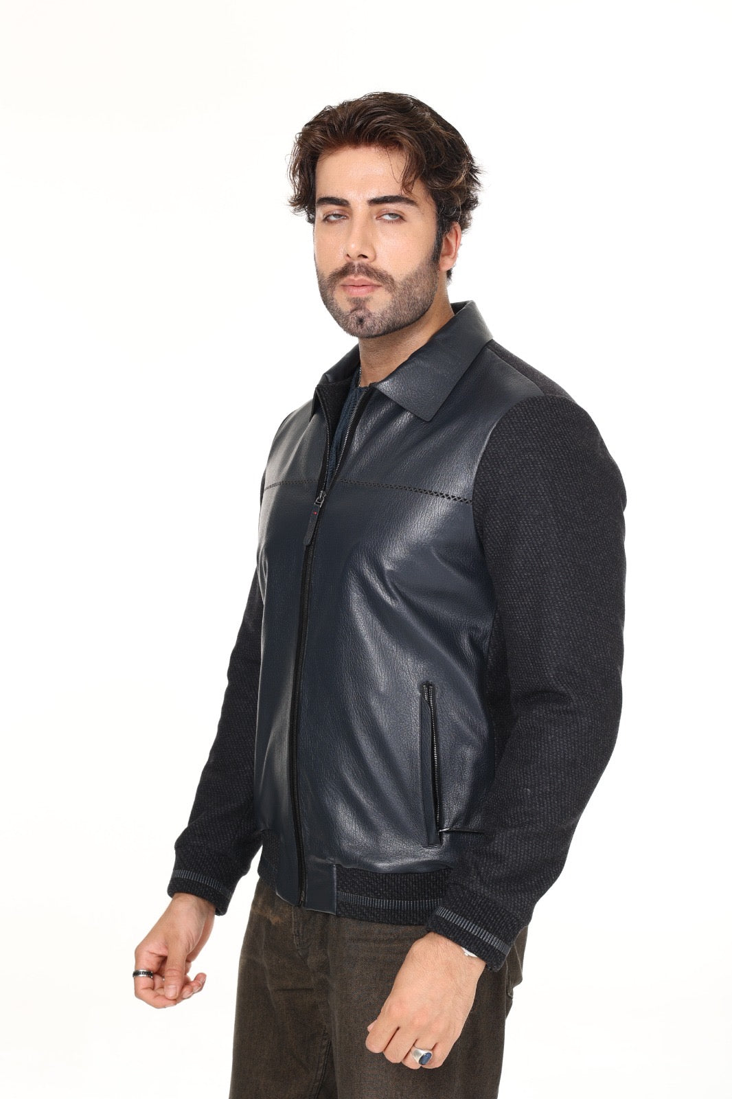 Navy Cashmere Leather Jacket
