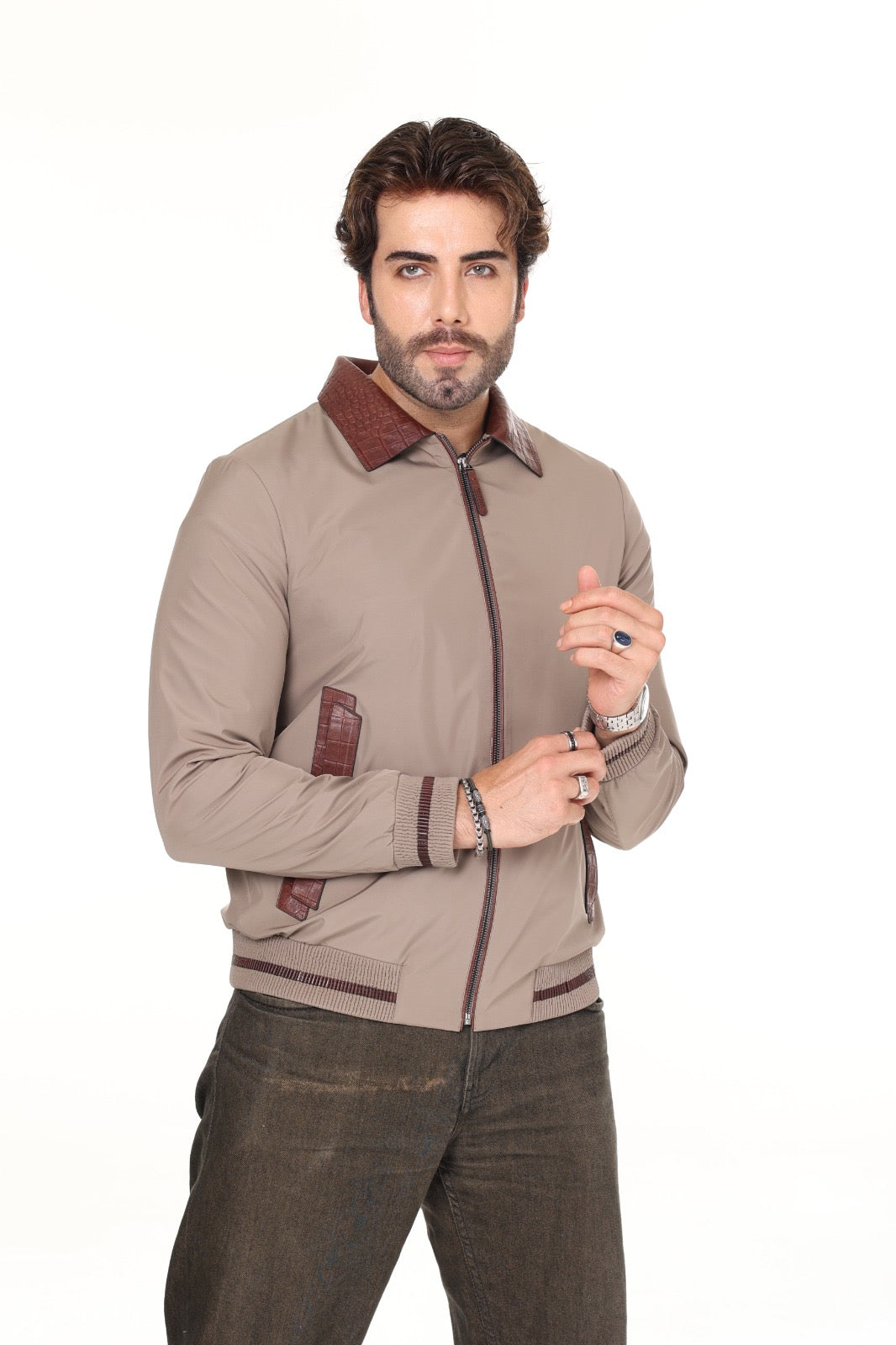 Fabric Leather Jacket