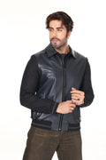 Navy Cashmere Leather Jacket