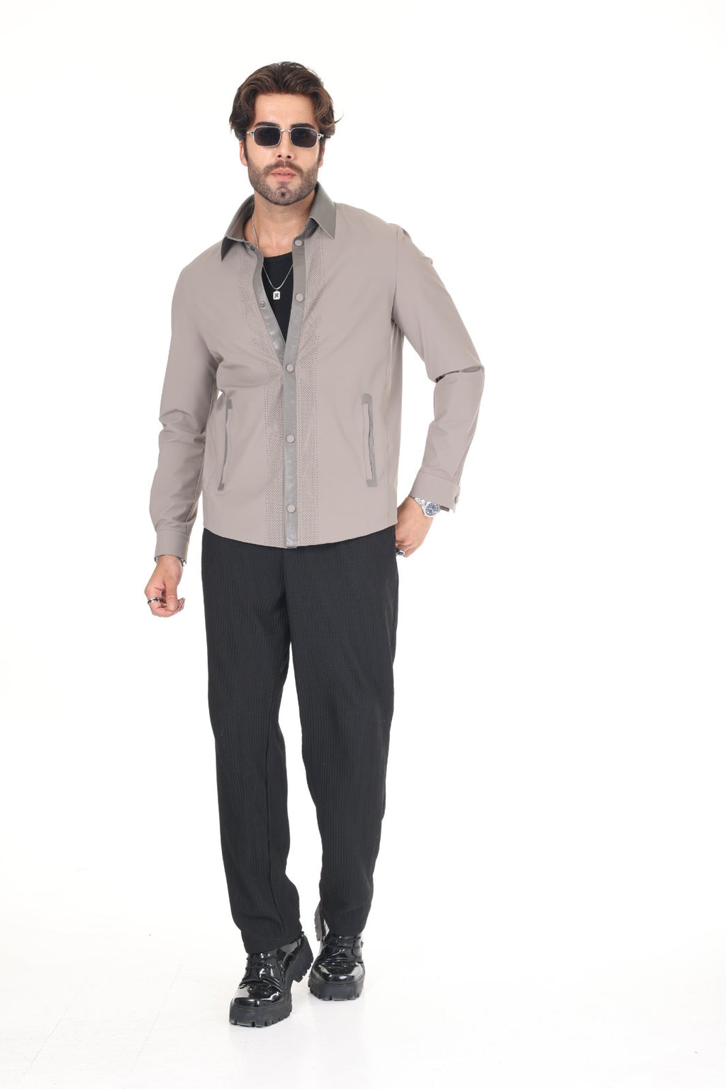 Fabric Leather Shirt