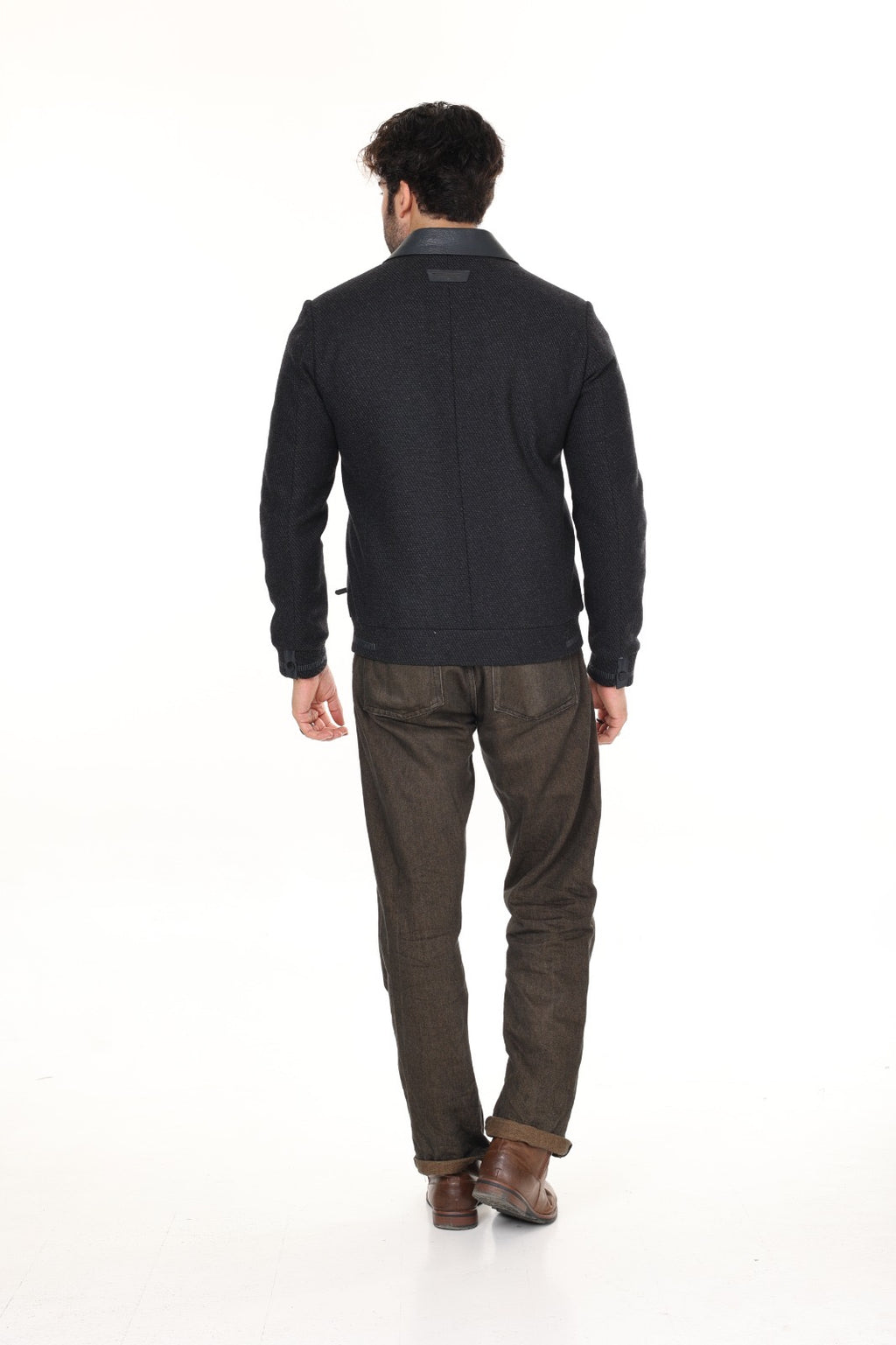 Navy Cashmere Leather Jacket