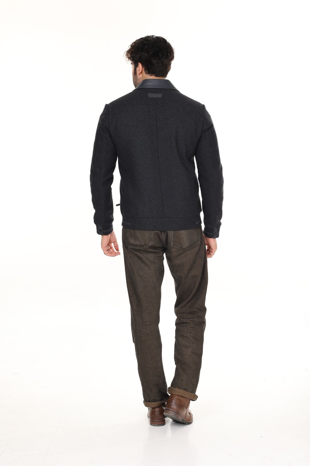 Navy Cashmere Leather Jacket
