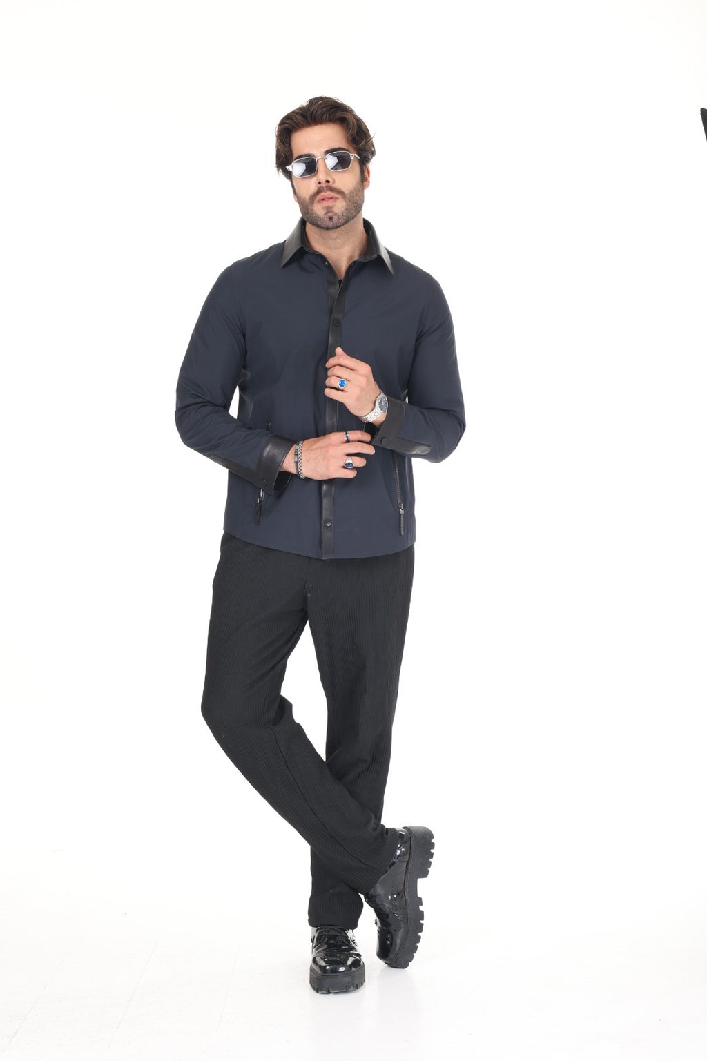 Lacy Fabric Leather Shirt