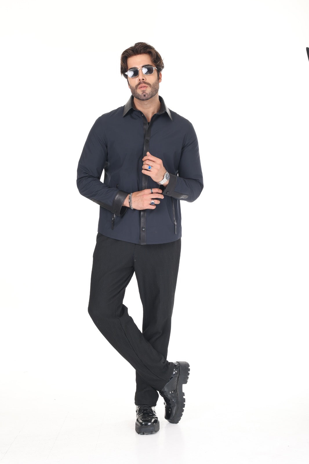 Lacy Fabric Leather Shirt